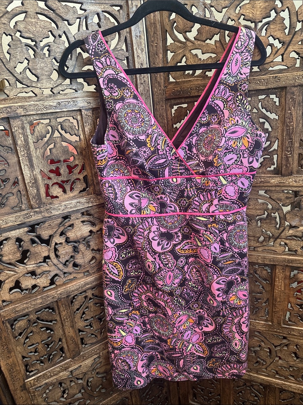 Sigrid Olsen Pink Paisley V-Neck Mini Dress size 8